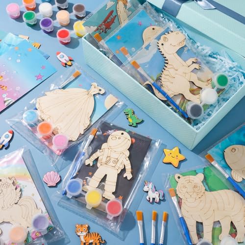 Saypacck 24 Pcs Animal Theme Party Favors Wooden Painting Craft Kits Birthday Party Supplies with Organza Bag for Goodie Bags Fillers Adult Thank You Gifts - style: Mixed Style
