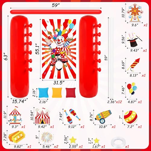 2 Sets Carnival Party Game Decorations – Circus Inflatable Limbo, Bean Bag Toss Banner Set for Adults, Outdoor Birthday Supplies, Halloween, Yard Sign