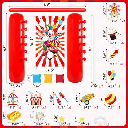 2 Sets Carnival Party Game Decorations – Circus Inflatable Limbo, Bean Bag Toss Banner Set for Adults, Outdoor Birthday Supplies, Halloween, Yard Sign