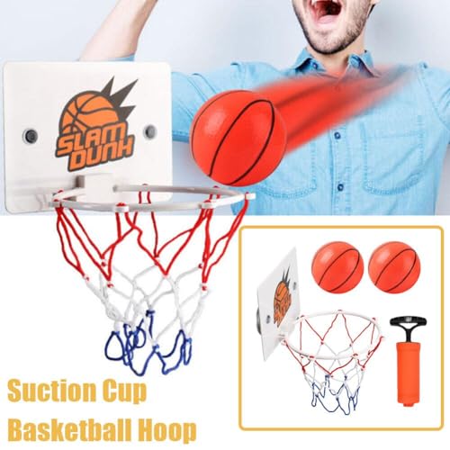 Mini Basketball Hoop Kit Plastic Basketball Backboard with Suction Cup for Indoor Sports Wall Mount Basketball Hoop Set with 2 Balls Funny Home Basket Sports Excersise