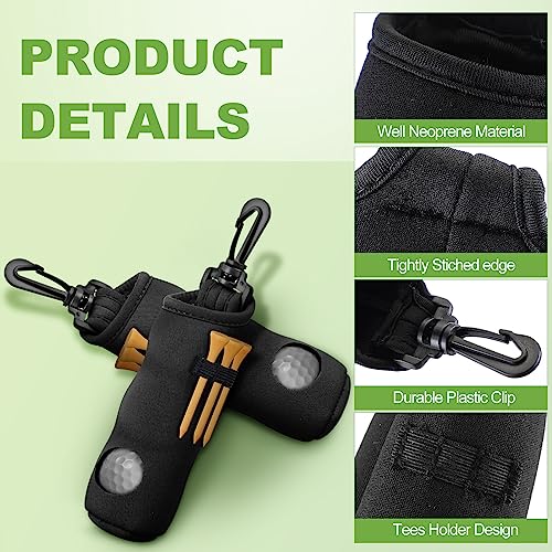 4 Pieces Golf Tee Holder Golf Ball Carry Bag Pouch Ball Holder Keychain Belt Clip Gifts Accessories - color: Black, Simple