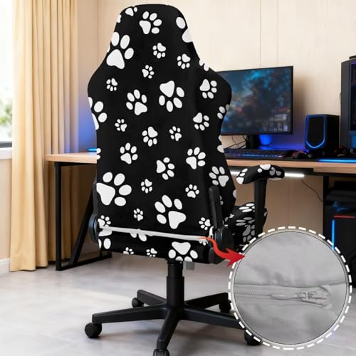 Suobstales Dog Paw Pattern Computer Game Chair Covers with Armrest Cover Washable Computer Chair Slipcovers Removable Kitchen Chair Covers for Home Kitchen Restaurant - color: Dog Paw