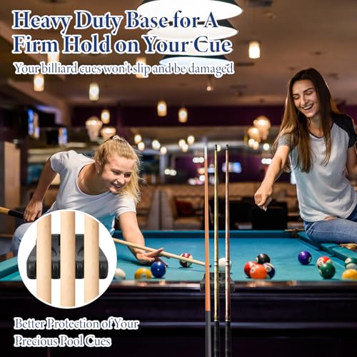 2 Pcs Black Pool Cue Holders, 3 Holes Portable Weighted Billiard Cue Racks with Chalk Holders, Non-Slip Rests for Pool Tables