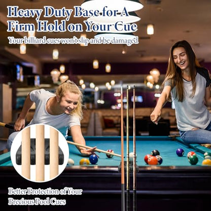 2 Pcs Black Pool Cue Holders, 3 Holes Portable Weighted Billiard Cue Racks with Chalk Holders, Non-Slip Rests for Pool Tables