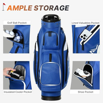 uniHimal Golf Cart Bag with 15 Way Organizer Divider Top, S-Lock Cart Golf Bag for Men Women with Magnetic Pocket and Rain Cover, Lightweight Golf Club Bag Includes Cooler Pocket and Handles