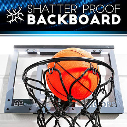 Franklin Sports Over The Door Indoor LED Basketball Hoops-Steel Rim Mini Basket-Includes Ball and Pump-Light Up Backboard - style: Blue - 17.75" x 12"