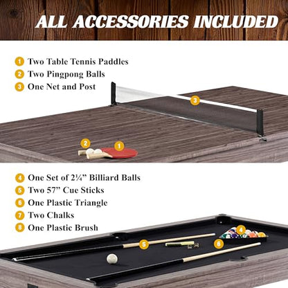 Barrington Billiards 7' Drop Pocket Pool Table 3-in-1 Combo Table, Dining Top, Table Tennis and Billiards with Accessories - style: 7 Ft. Monteray Brown