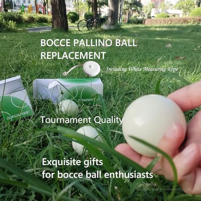 Pallino Ball Replacement for Bocce and Boule Game, Tournament Quality 2.24 In/57 mm White Bocce Pallino Ball Replacement - Including White Measuring Rope