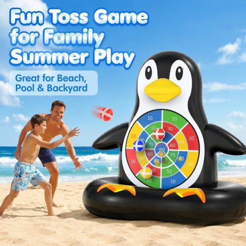 MOONTOY Fun Pool Toys, Inflatable Dart Board Floating Water Game for Kids Ages 4-8 8-12, Outdoor Backyard & Beach Games for Boys Girls Teens and Adults - color: Penguin-upgraded