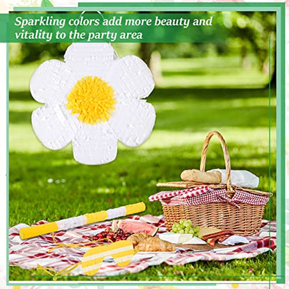 Deekin Daisy Flower Piñata Flower Daisy Party Game Piñata Hippie Boho Hanging Gender Reveal with Blindfold and Stick for Birthday Decorations Baby Shower Wedding Gender Reveal Floral Party Supplies - style: Daisy