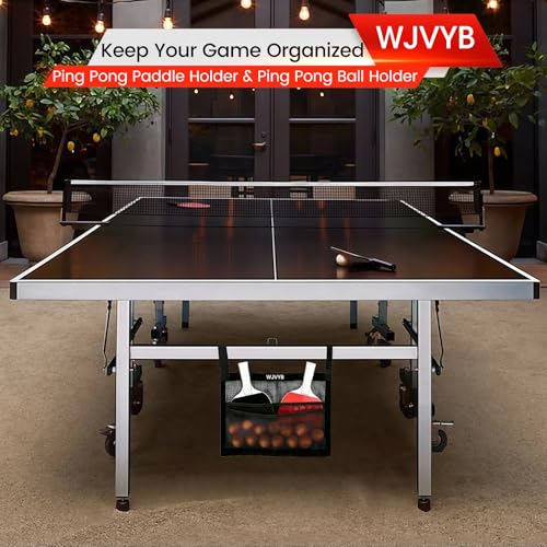 Premium Ping Pong Paddle Holder and Ball Holder Set - Under Table Tennis Racket Storage Case with Mesh Bag & Adjustable Straps, Easy Install Hanging Rack Organizer for Paddles and Balls