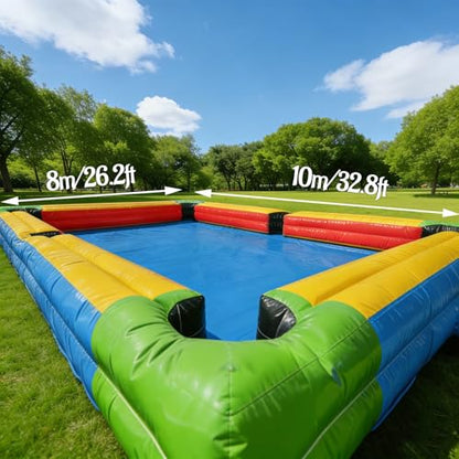 Snookball Giant Inflatable Soccer Pool Table Football Pool Pitch Billiards Inflatable Football Billiard Game with PVC Mat, Air Blower, 16 Balls for Party, Event - size: 10*8m