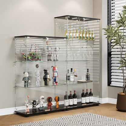 Glass Display Cabinet with 3-Shelf Double Doors and Lock, Curio Cabinet 5mm Tempered Glass Floor Standing Bookshelf for Living Room, Bedroom, Office, 49 x 31.77 x 14.37 in, Black - size: 2-Door 3-Shelf