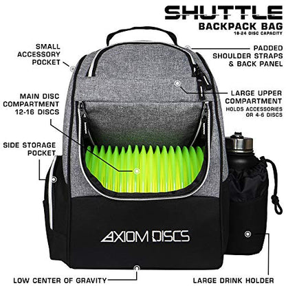 Axiom Discs Shuttle Disc Golf Backpack Bag (Choose Your Style and Color) - color: Heather Gray, style: Without Velcro Side Panel
