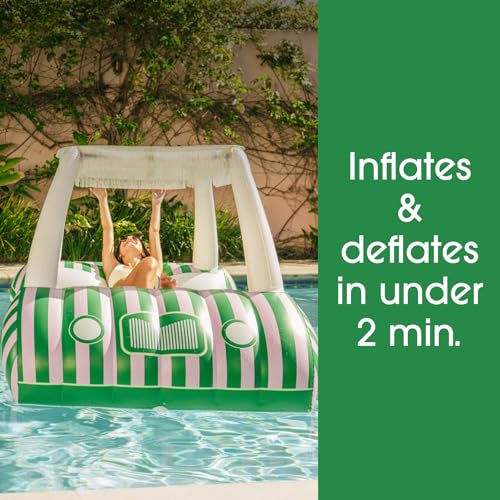 FUNBOY Giant Inflatable Luxury Golf Cart Pool Float, Two Cup Holders, Removable Fringe Shade, Float for Summer Pool Party and Entertainment - color: Palm