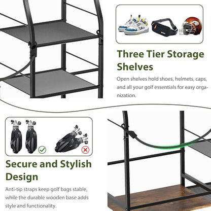 Jsskeeim Golf Bag Storage Organizer for Garage Organization, Golf Bag Stand for Golf Bag Accessories, Spacious Golf Rack for Golf Clubs & Golf Essentials, Ideal Golf Gifts for Men (Fits 2 Golf Bags) - style: 2 Bags