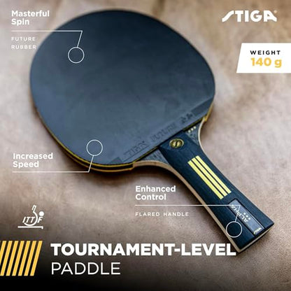 STIGA Bullet Ping Pong Paddle – 5-ply Extra Light Blade – 2mm Premium Sponge – Flared Handle for Masterful Grip – Performance Table Tennis Racket for Competitive Play - style: Alpha