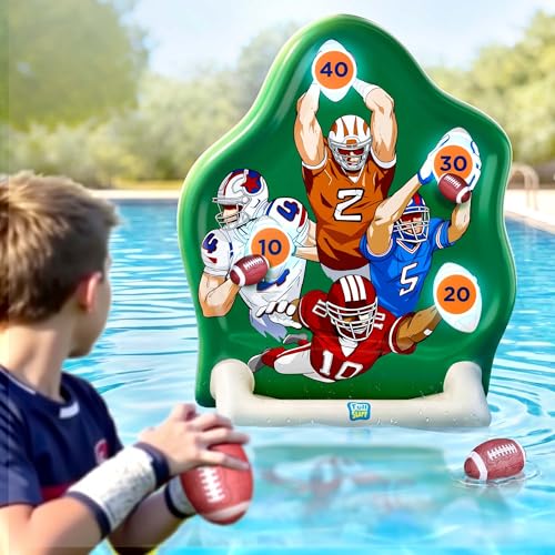 Funscape Kids Inflatable Football Pool Toy, Fun Swimming Pool Soft Ball Toss Game, Outdoor Yard Water Target Sports Activity, Cool Summer Beach Family Party Gift 3 4 5 6 7 8 Yr Boy Girl Child-Football - style: Football