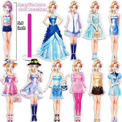 Magnetic Dress Up Paper Doll Playset,Pretend Play Game Travel Toys Car Road Trip Activity,Magnet Clothes Puzzles Kids Toddler Girls,Preschool Learning Created Imagine Birthday Gift - color: D Set