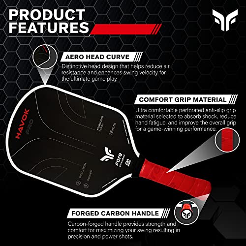 Havok Pro Pickleball Paddle: Carbon Fiber Surface for Enhanced Power, Precision and Maximum Spin - Large Sweet Spot and USAPA Approved