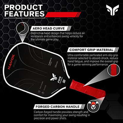 Havok Pro Pickleball Paddle: Carbon Fiber Surface for Enhanced Power, Precision and Maximum Spin - Large Sweet Spot and USAPA Approved