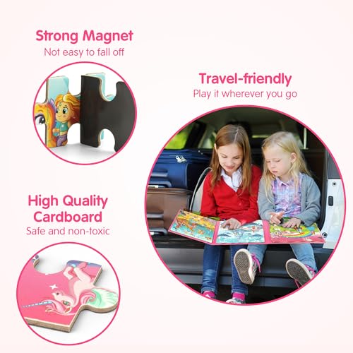 SYNARRY Unicorn Princess Mermaid Magnetic Puzzles for Toddlers 3-5, 36 Pieces Travel Puzzles for Kids Ages 4-8, Easter Basket Stuffers Gifts for Kids, Car Airplane Road Trip Activities Toys - style: Princess Mermaid