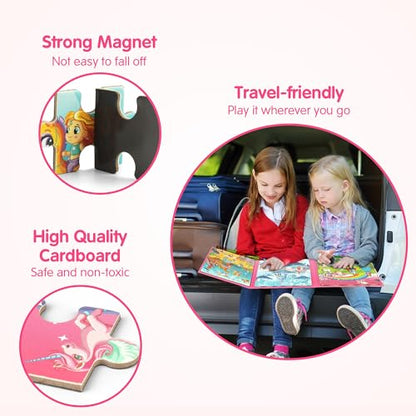 SYNARRY Unicorn Princess Mermaid Magnetic Puzzles for Toddlers 3-5, 36 Pieces Travel Puzzles for Kids Ages 4-8, Easter Basket Stuffers Gifts for Kids, Car Airplane Road Trip Activities Toys - style: Princess Mermaid