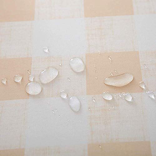 Melaluxe Spring/Summer Wrinkle-Free Waterproof Outdoor Tablecloth with Umbrella Hole and Zipper, Beige Checkered, 60" Round-Zippered - color: Beige Checkered, size: 60" (Round)
