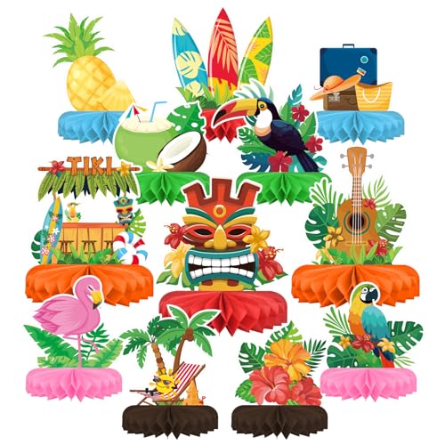 Hawaiian Luau Party Decorations Set: Aloha Theme Table Decoration with Luau Honeycomb Centerpiece for Tiki and Luau Hawaiian Party Supplies - style: TIKI