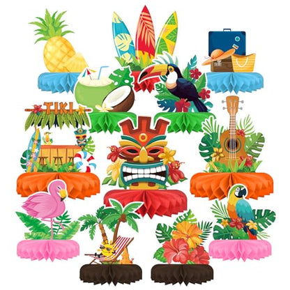 Hawaiian Luau Party Decorations Set: Aloha Theme Table Decoration with Luau Honeycomb Centerpiece for Tiki and Luau Hawaiian Party Supplies - style: TIKI