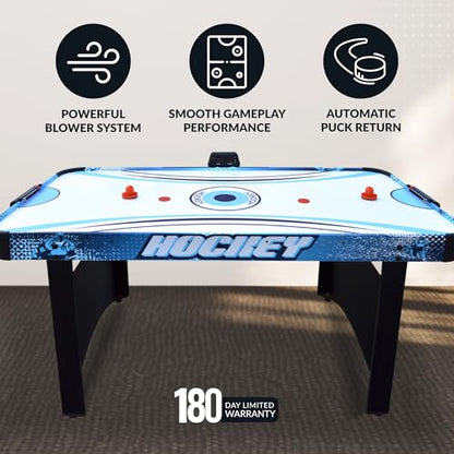 Hathaway Enforcer 5.5 Ft Air Hockey Table for Family Game Room - with LED Scoring, High-Output Blower, Manual Backup, Strikers & Pucks - Blue and White Finish