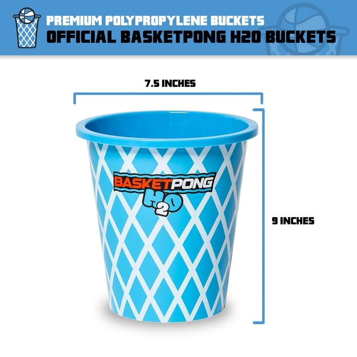 BasketPong H2O – Inflatable Pool Pong Game with Buckets and Balls, Water Yard Game for Outdoor Fun, Lawn, Beach, or Backyard – Includes 12 Buckets, 2 Balls, Floats, Bag, and Air Pump