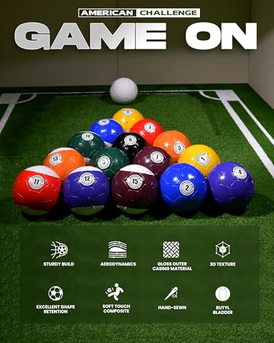 American Challenge Foot Pool Soccer Game Ball Set – 16-Piece Giant Soccer Billiards Fusion Game – Outdoor & Indoor Lawn Football Pool Balls