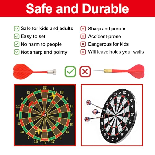 Magnetic Dart Board, 15 x 12 Inches Dart Boards for Youth Boys Girls, Two Sided Roll Up Dartboard,12 Magnetic Safe Darts, Indoor Outdoor Game, Room Decor, Best Gifts for Teen Boys 13-18