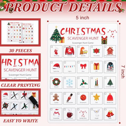 Hoolerry 30 Pcs Scavenger Hunt for Kids Road Trip Game Car Spring Summer Wedding Scavenger Hunt Cards Travel Activities Camping Games Outdoor Indoor Seek Activity for Kids Adults (Christmas) - style: Christmas