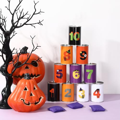 HyDren 13 Pcs Christmas Carnival Can Bean Bag Toss Games for Kids Adults Throwing Can Game for Birthday Family Festive Holiday Homeschooling Backyard Indoor Outdoor Supplies - style: Halloween