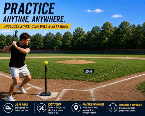Baseball & Softball Swing Trainer – Practice Your Swing in The Backyard with a Real Ball & Get 50 Feet of Flight Feedback Ages - style: SOFTBALL