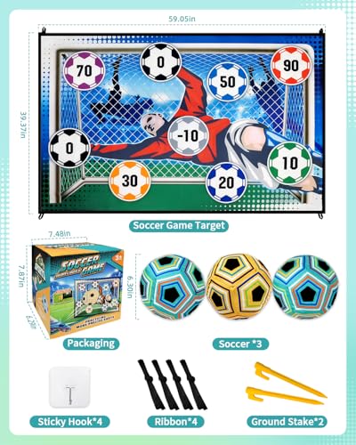 3 Balls Sticky Soccer Game Set Soccer Toy Gift for 3-5 6-8 8-12 Boys and Girls Indoor Outdoor Backyard Toss Soccer Goal Games for Kids Birthday