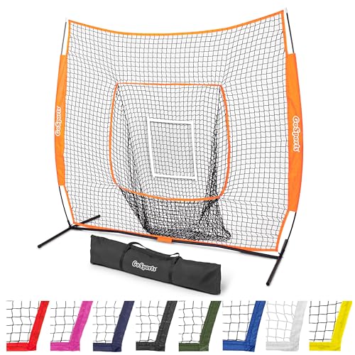GoSports 7 x 7 ft Baseball & Softball Nets - Available in Team Colors - Batting & Pitching Net with Strike Zone - color: Orange