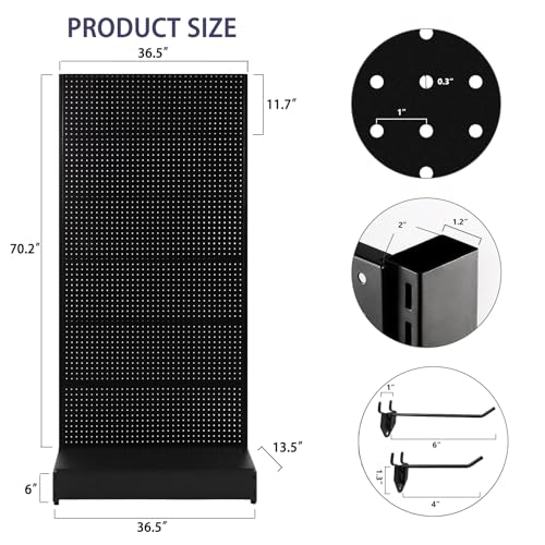 Eastern Tree Pegboard Display Stand, 3x6.5 Feet Gondola Retail Shelving Wall Display for Convenient Grocery Office Supply or Retail Stores, Standing Peg Board Display Rack with 20 Hooks, No 4 Shelves - size: 1 Unit 3 x 6.5 Feet