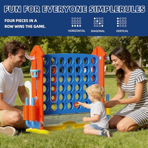 Giant Connect Game - Jumbo 4-to-Score Giant Set | 42 Jumbo Rings Row Board Game 4 Connect with Basketball Hoop, Perfect for Kids, Family and Party Floor Games