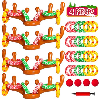 MGparty Christmas Inflatable Reindeer Antler Toss Games Xmas Ring Toss Game for Kids Teens Adults Indoor Outdoor Family Holiday Party Gifts - color: Brown-4 Pack
