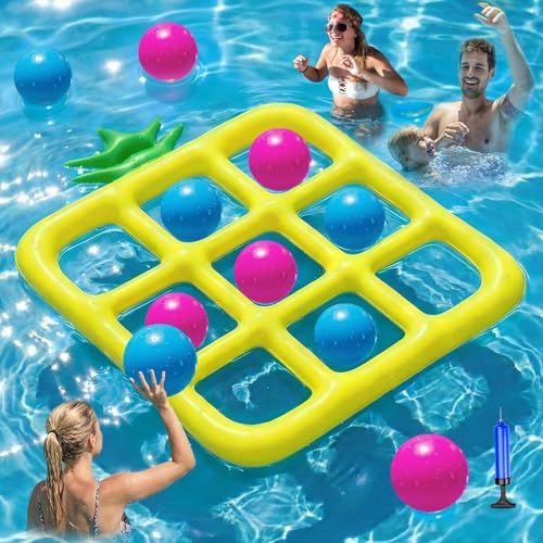 Jasonwell Tic-Tac-Toe Pool Toys Games - Giant Floating Tic Tac Toe Game Float with 10 Balls Pineapple Pool Game Party Toy Floats Yard Field Day Games Outdoor Beach Toys for Adults Teens Kids (Yellow) - color: Yellow