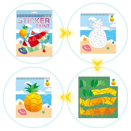 AEAHALY Summer Theme Reusable Sticker Book Sticker Paint Books Crafts for Kids Ages 4-8 Boys and Girls Birthday Gifts Party Favor, Travel Activity Book Stickers for Kids Learning - style: Summer