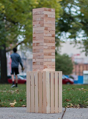 Finely Planed Giant 60-Block Stacking Tower & Wood Crate | Stacks to Over 6ft | Outdoor, Party and Wedding Game