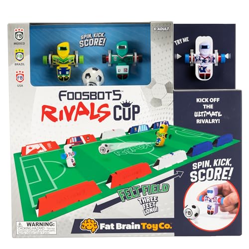 Fat Brain Toys Foosbots Rivals Cup, International-Themed Foosbots Soccer Game with Stadium, Active Skill Game for Kids, Tweens, Teens Ages 6+