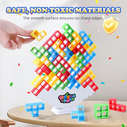 64 Pcs Stack Game for Adult & Kids, Balance Stacking Blocks Game for 2 Players+ Family Games, Parties, Travel, Kids & Adults Team Building Blocks Toy Gift for Kids or Friends