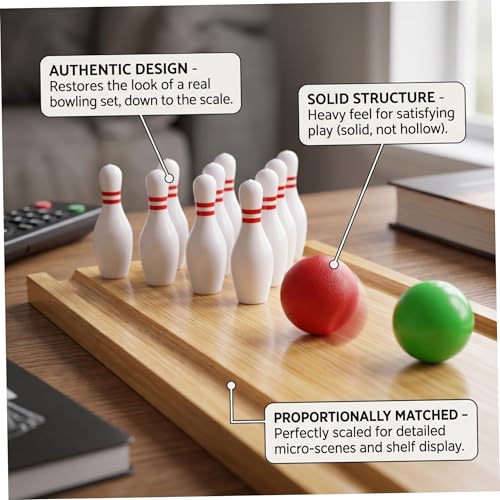 Mini Bowling Set, 10 Mini Bowling Pins & 2 Balls Plastic Dollhouse Accessories for DIY Scene Landscape