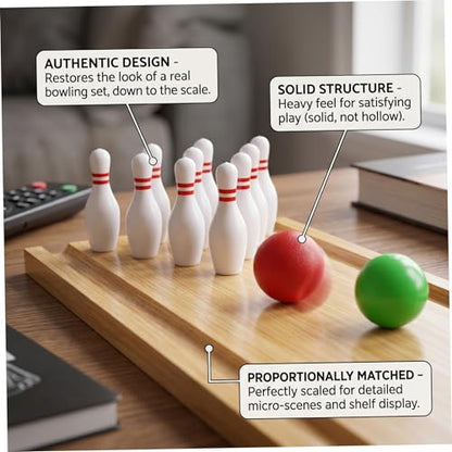 Mini Bowling Set, 10 Mini Bowling Pins & 2 Balls Plastic Dollhouse Accessories for DIY Scene Landscape
