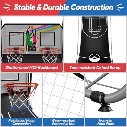 Basketball Arcade Game Shot Creator Indoor Foldable Electronic Double Shootout Sport Game Official Home Dual Shot Basketball 2 Player with 4 Balls (Black Silver) - color: Black Silver